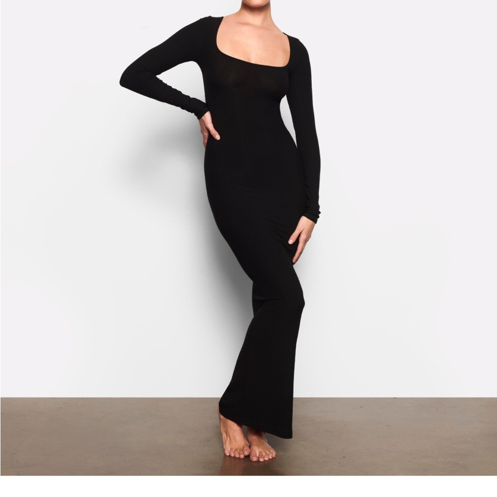 Skims Black Long Sleeve Maxi Dress